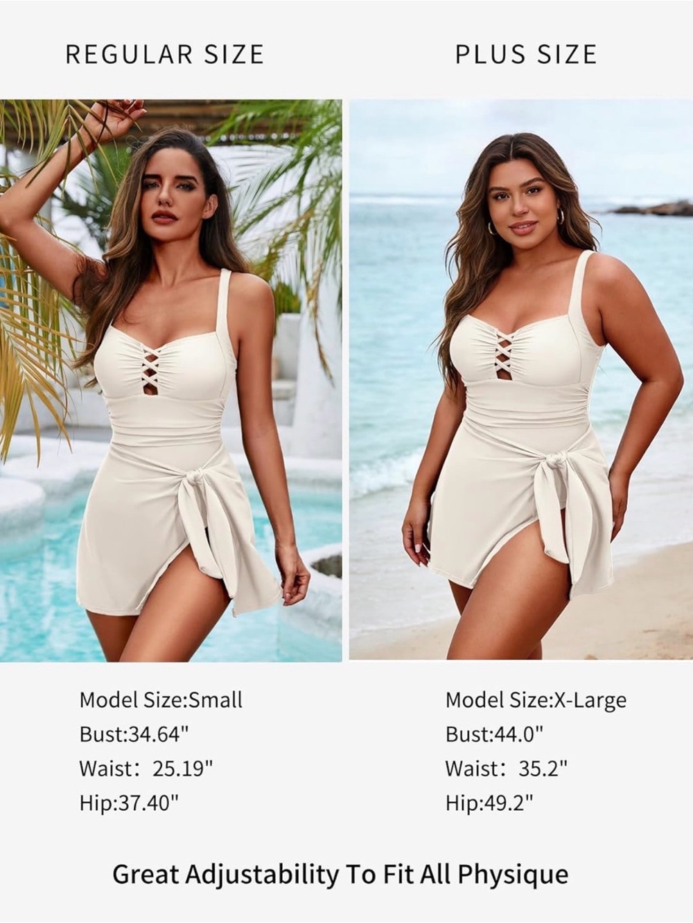 Elegant Cream One-Piece Swimsuit with Front Tie & Ruched Detail - Picture 6 of 7